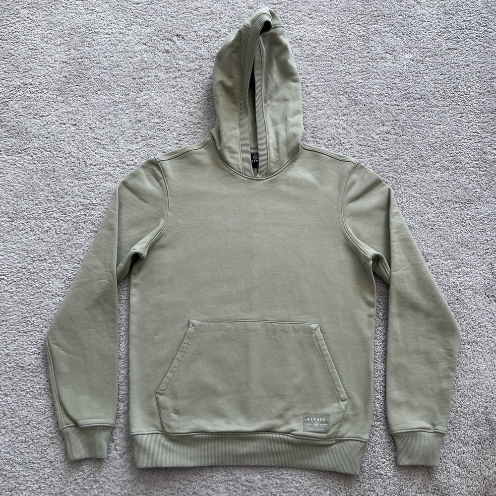 Aether Hoodie Mens Small Green Pullover Organic Cotton Fleece Kangaroo Pocket